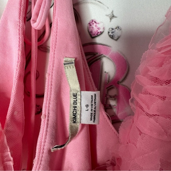 Kimchi blue tank top crop top pink mesh floral rose bust open keyhole back NWT - Picture 5 of 9